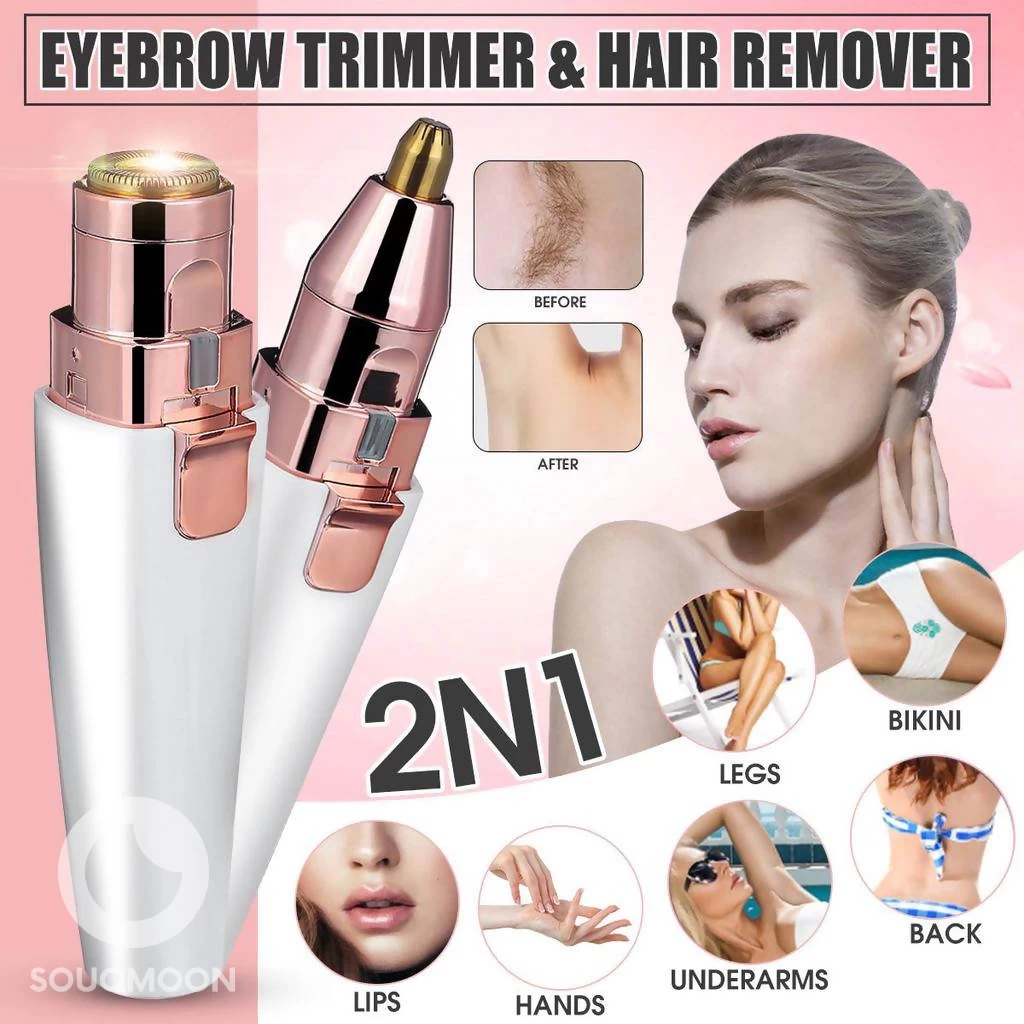 Eyebrow Trimmer Facial Hair Remover for Women, 2-in-1 USB Rechargeable Painless Eyebrow Razor Electric Lady Epilator