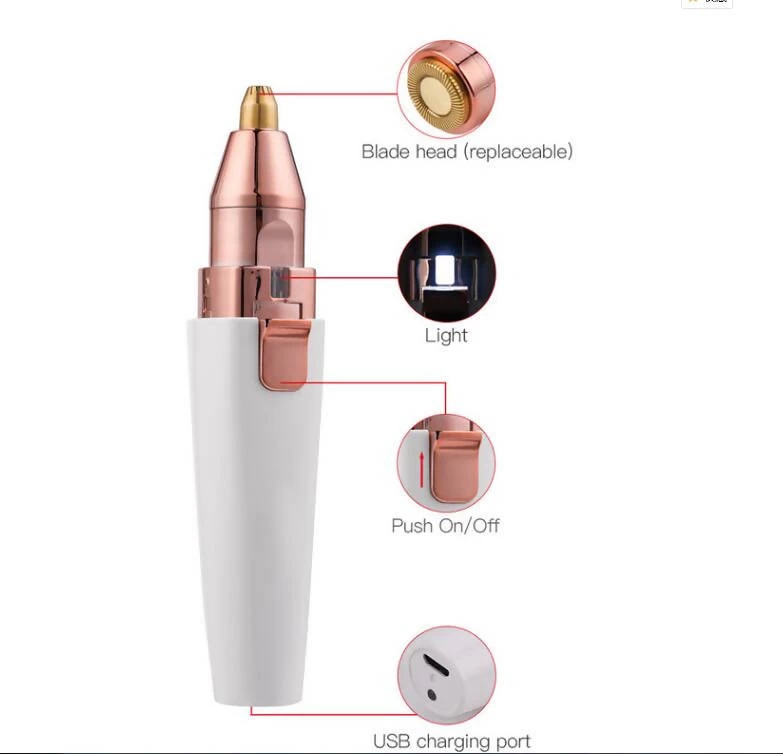 Eyebrow Trimmer Facial Hair Remover for Women, 2-in-1 USB Rechargeable Painless Eyebrow Razor Electric Lady Epilator