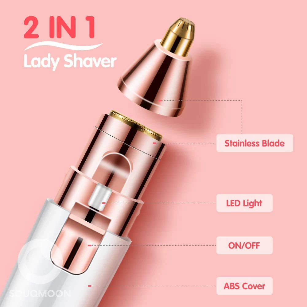 Eyebrow Trimmer Facial Hair Remover for Women, 2-in-1 USB Rechargeable Painless Eyebrow Razor Electric Lady Epilator