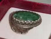 خاتم بحجر الزمرد الزامبي مطعم بالالماس البلجيكي Emerald with Diamond 